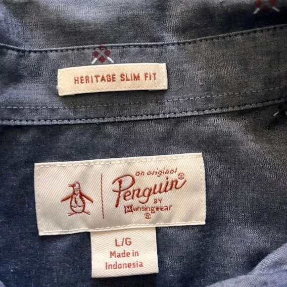 Penguin by Munsingwear Men’s L Short Sleeve Slim Fit Shirt Gray-Blue - Picture 4 of 5